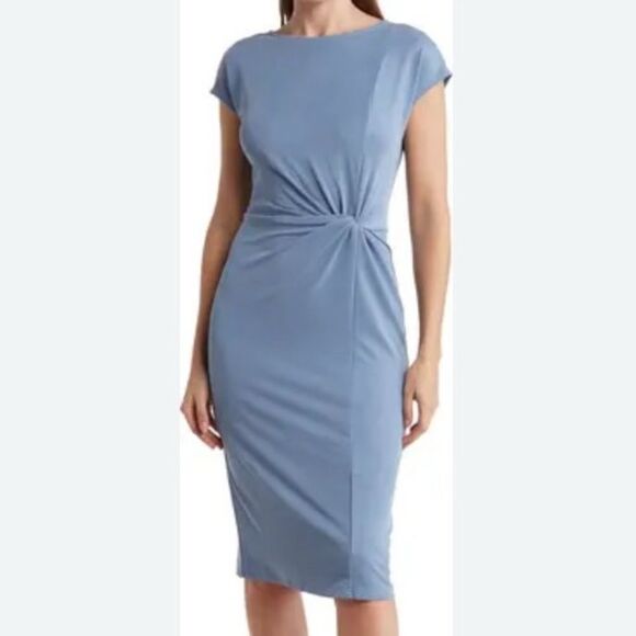 Nordstrom Rack NWT Side Knot Modal Blend Midi Dress In Blue Infinity Size M - Picture 1 of 6